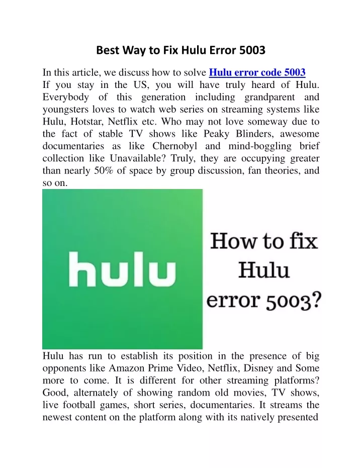 best way to fix hulu error 5003 in this article