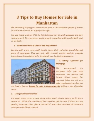 3 Tips to Buy Homes for Sale in Manhattan