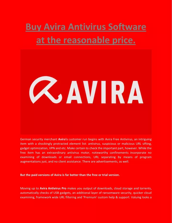 buy avira antivirus software at the reasonable