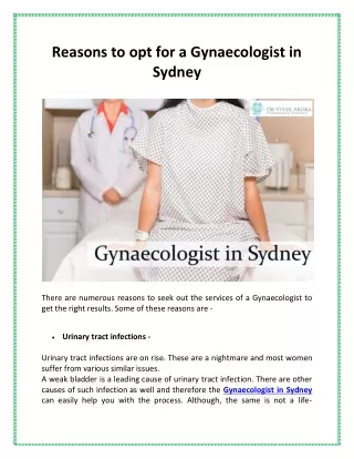 Reasons to opt for a Gynaecologist in Sydney