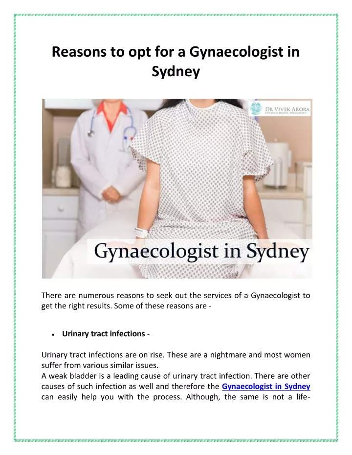 reasons to opt for a gynaecologist in sydney