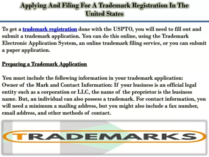 applying and filing for a trademark registration