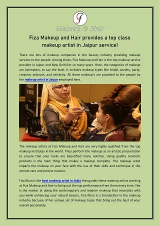 Fiza Makeup and Hair provides a top class makeup artist in Jaipur service!