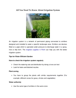 All You Need To Know About Irrigation System