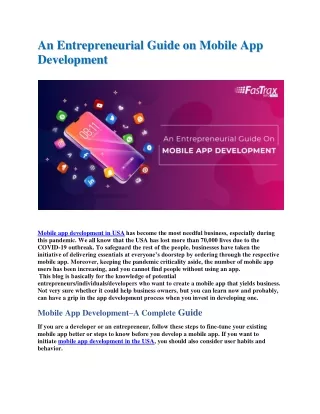 An Entrepreneurial Guide on Mobile App Development