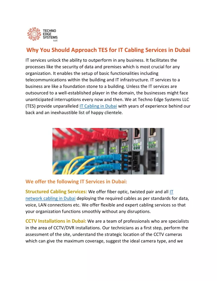 why you should approach tes for it cabling