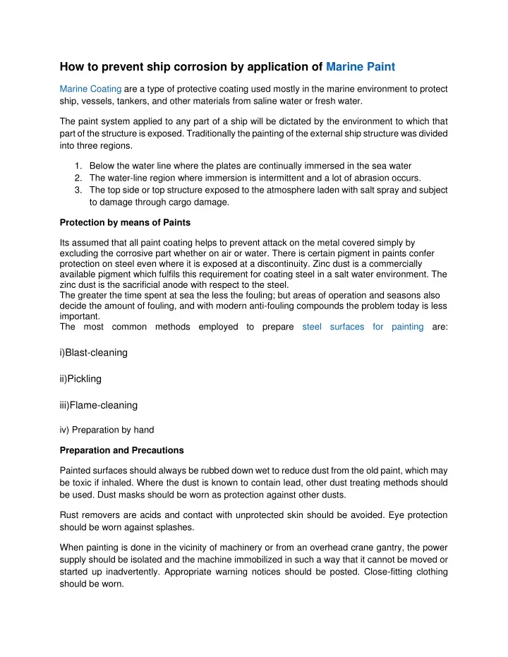 how to prevent ship corrosion by application