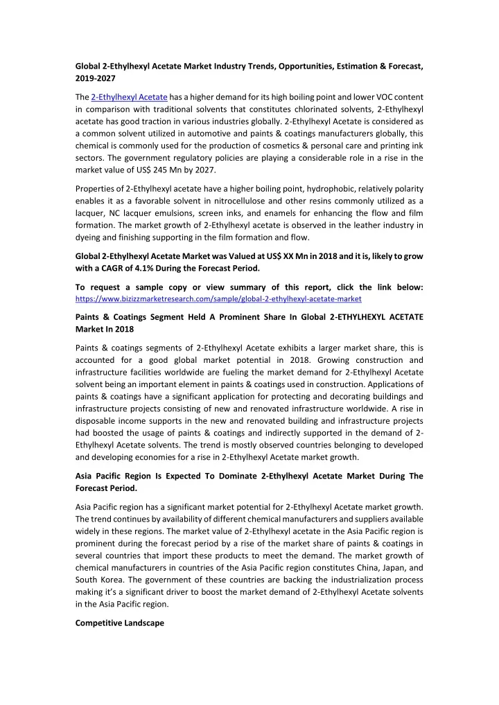 global 2 ethylhexyl acetate market industry