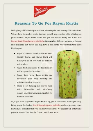 Reasons To Go For Rayon Kurtis