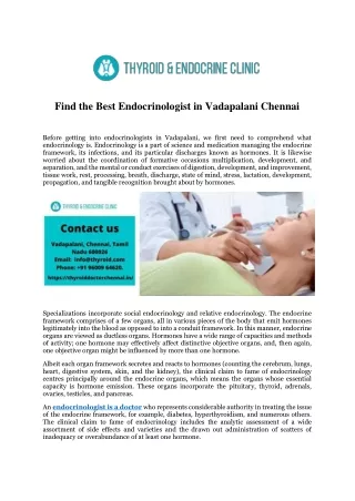 Find the Best Endocrinologist in Vadapalani Chennai