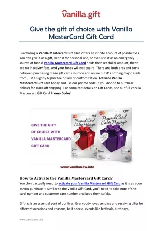 Give the gift of choice with Vanilla MasterCard Gift Card