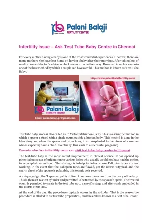 Infertility Issue – Ask Test Tube Baby Centre in Chennai