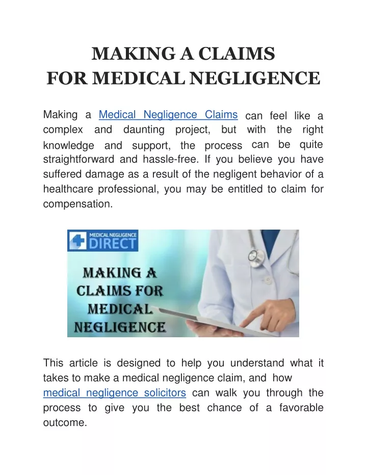 making a claims for medical negligence