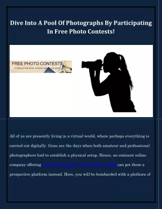 Dive Into A Pool Of Photographs By Participating In Free Photo Contests!