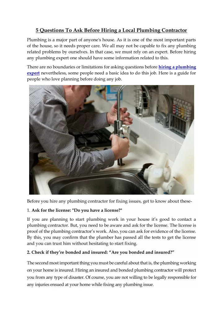 5 questions to ask before hiring a local plumbing