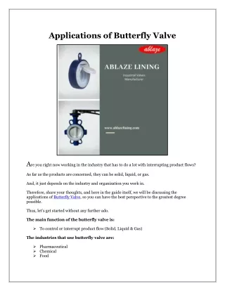 applications of butterfly valve