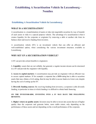 establishing a securitisation vehicle