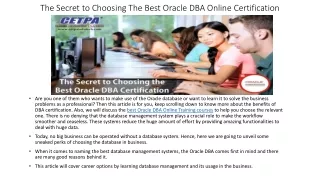 Secret to Choosing The Best Oracle Online Training