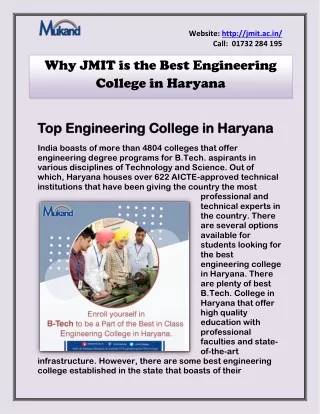 Why JMIT is the Best Engineering College in Haryana