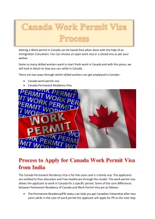 Canada Work Visa Process from India