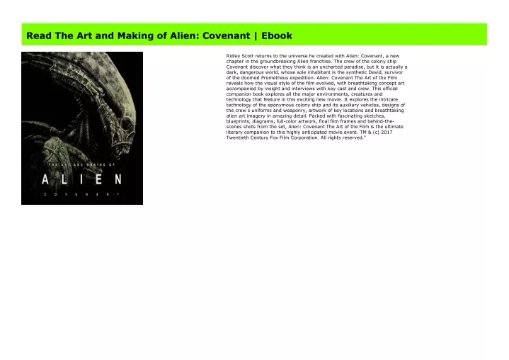 pdf download the art and making of alien covenant