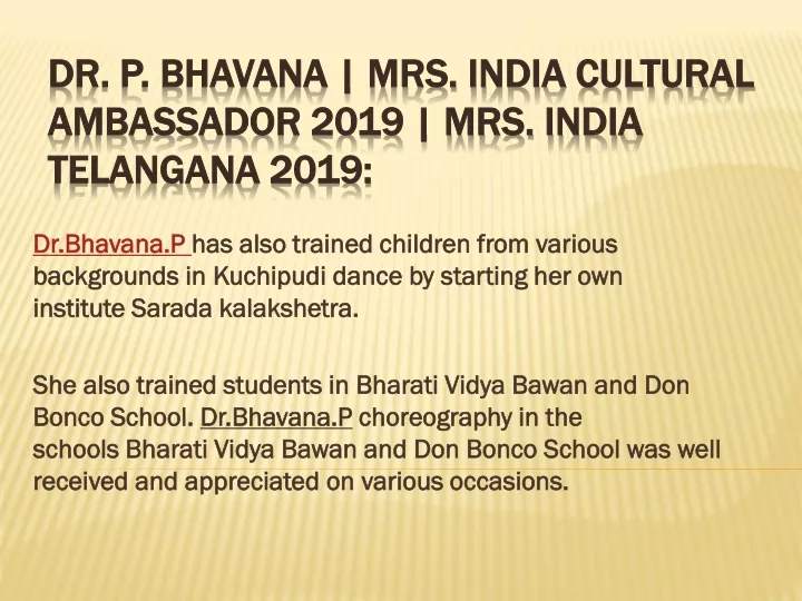 dr p bhavana mrs india cultural ambassador 2019 mrs india telangana 2019