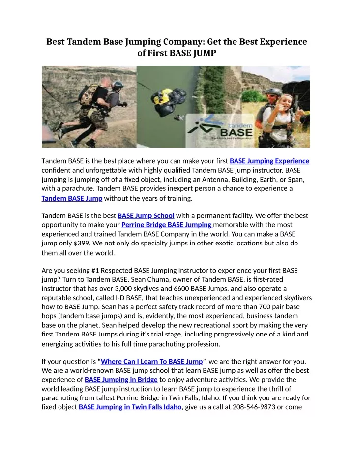 best tandem base jumping company get the best