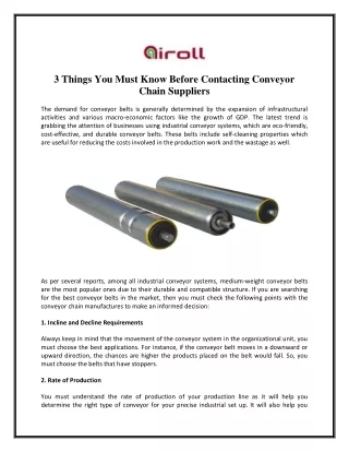 3 Things You Must Know Before Contacting Conveyor Chain Suppliers