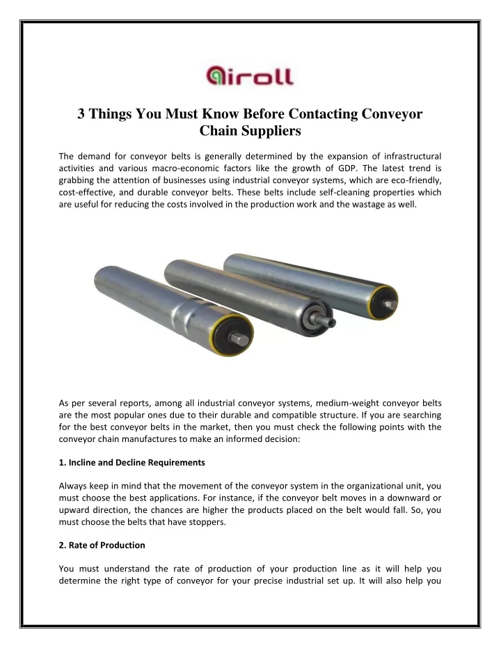 3 things you must know before contacting conveyor