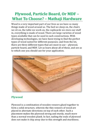 plywood particle board or mdf what to choose