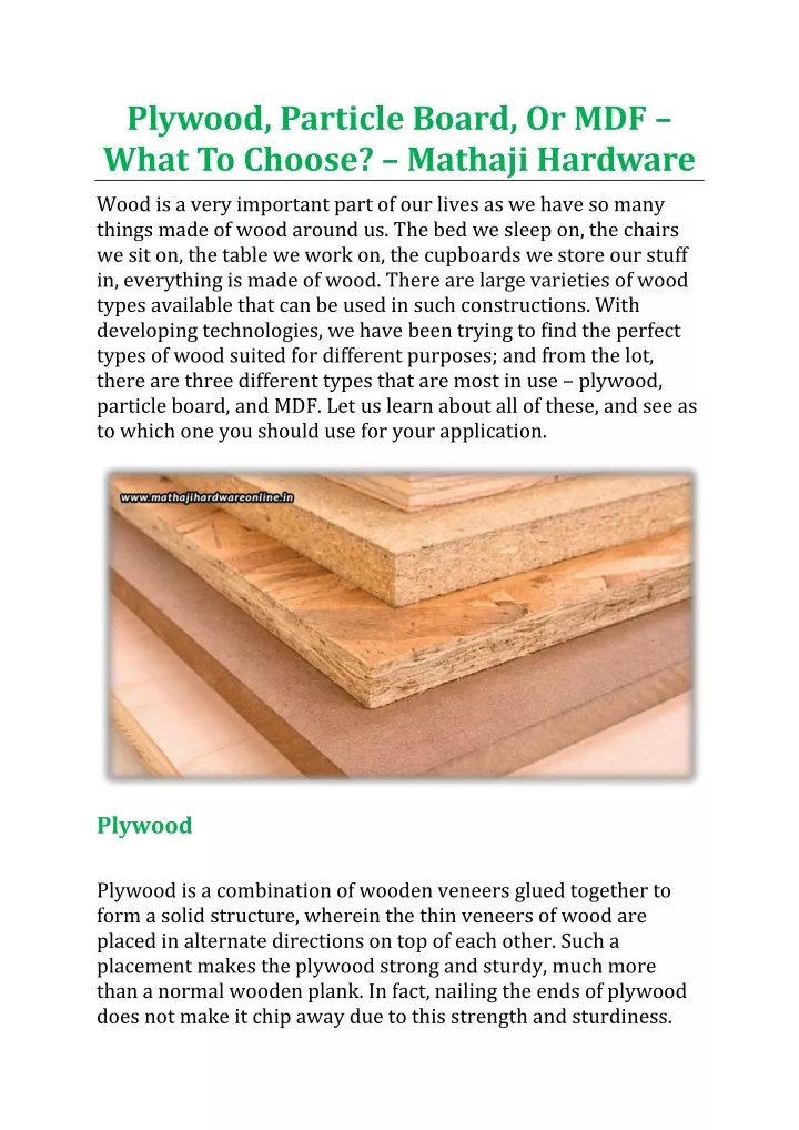 plywood particle board or mdf what to choose