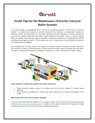Useful Tips for the Maintenance of Gravity Conveyor Roller Systems