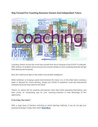 Way Forward For Coaching Business Owners And Independent Tutors