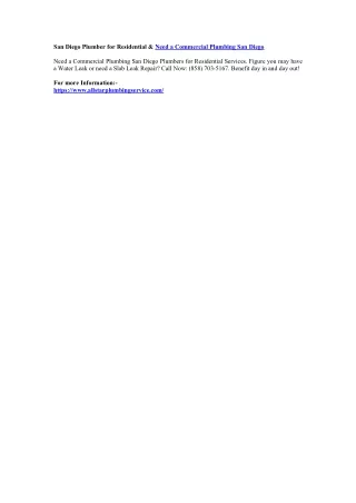 san diego plumber for residential need