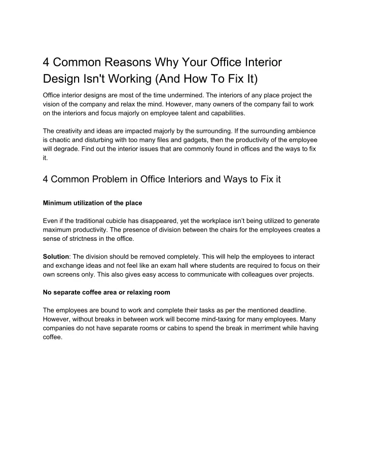 4 common reasons why your office interior design
