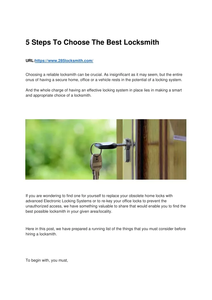 5 steps to choose the best locksmith