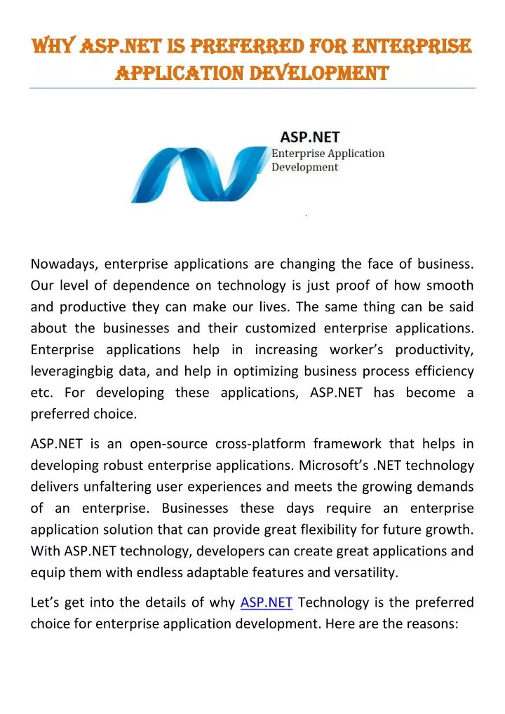 why asp net is preferred for enterprise