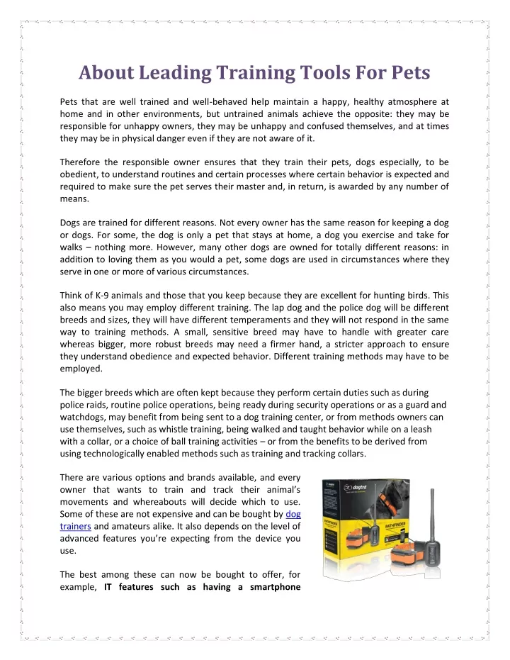 about leading training tools for pets