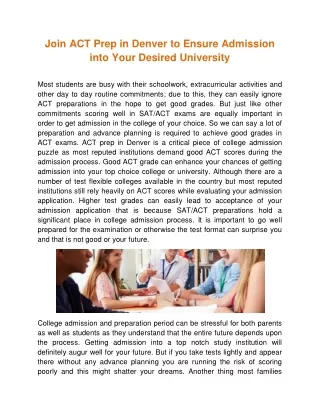 Join ACT Prep in Denver to Ensure Admission into Your Desired University