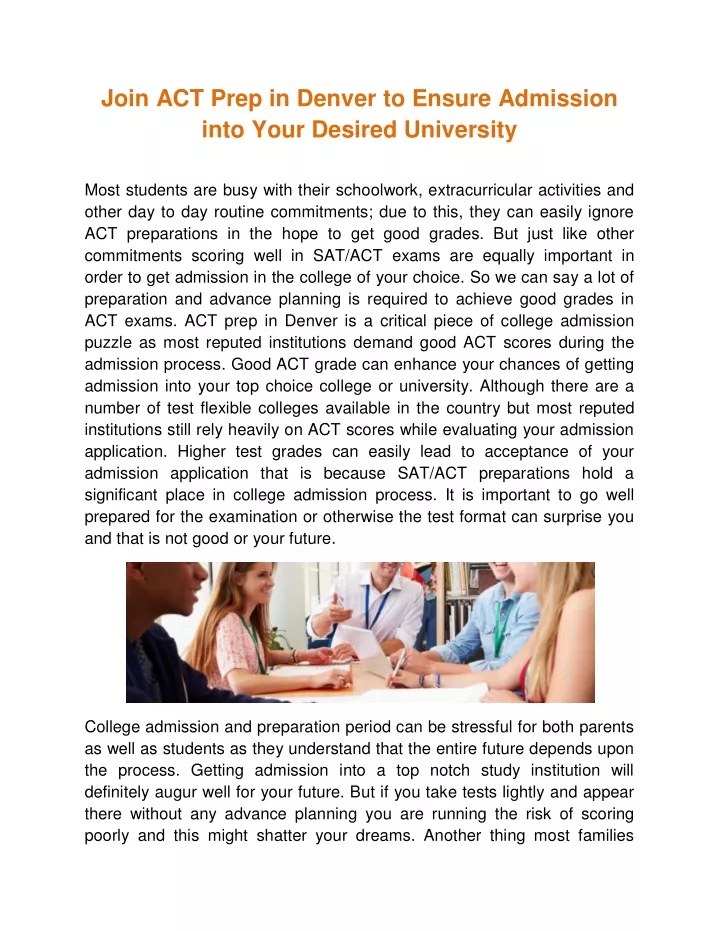 join act prep in denver to ensure admission into