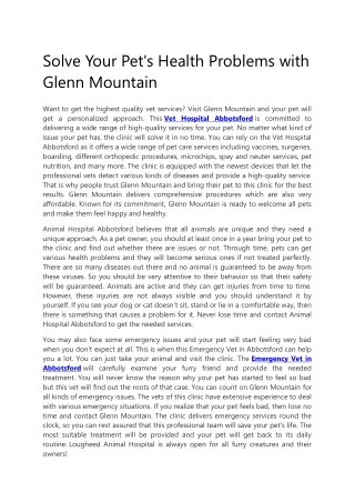 solve your pet s health problems with glenn