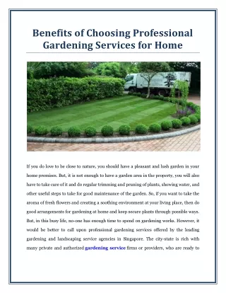 Benefits of Choosing Professional Gardening Services for Home