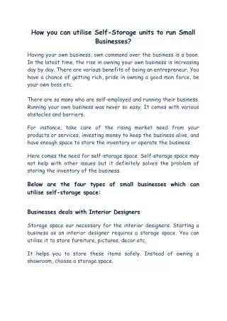how you can utilise self storage units