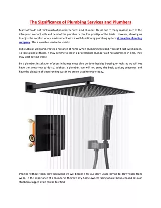 the significance of plumbing services and plumbers