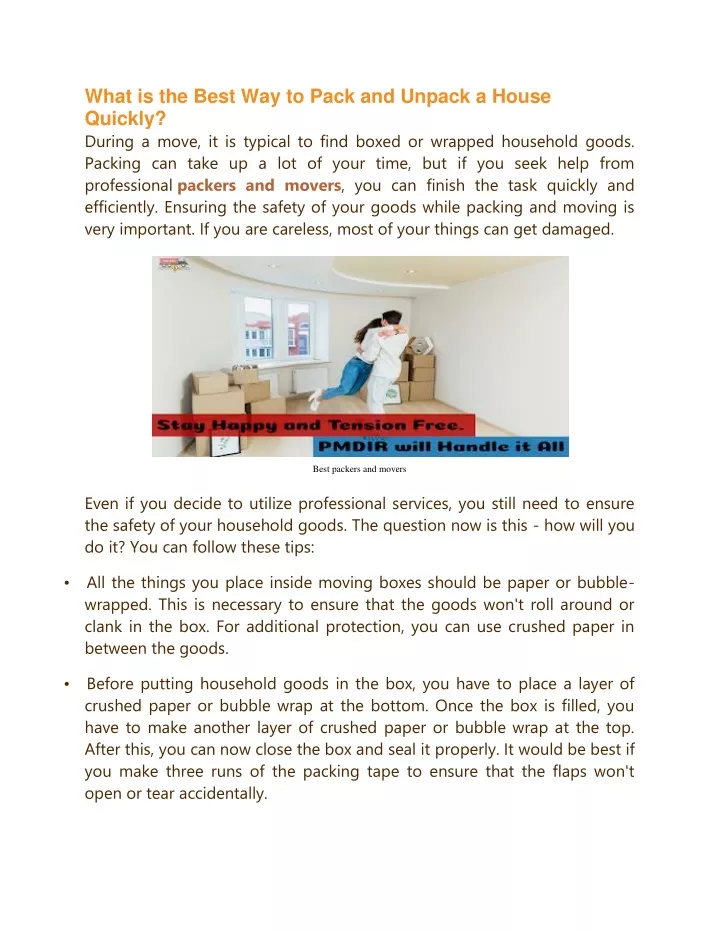 what is the best way to pack and unpack a house