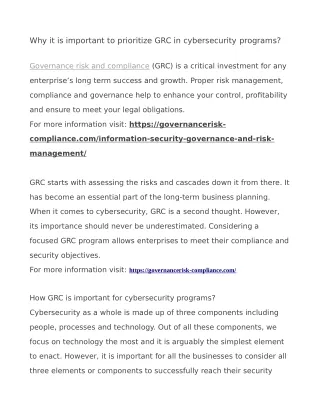 Why it is important to prioritize GRC in cybersecurity programs?