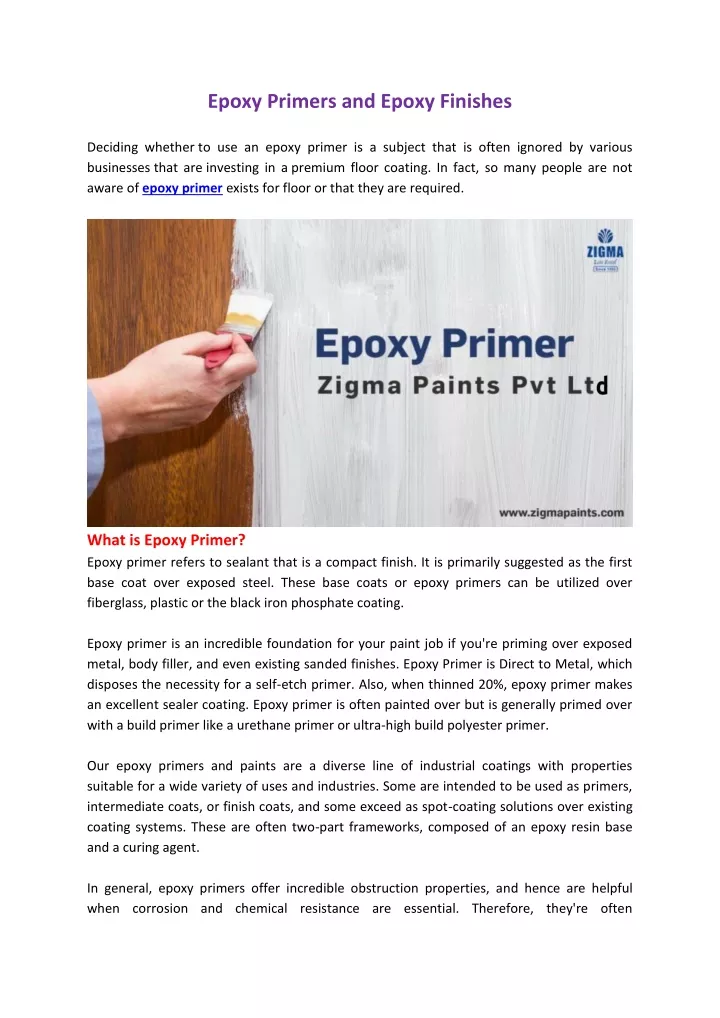 epoxy primers and epoxy finishes