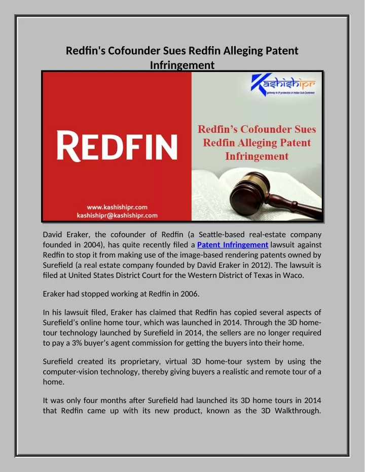 redfin s cofounder sues redfin alleging patent