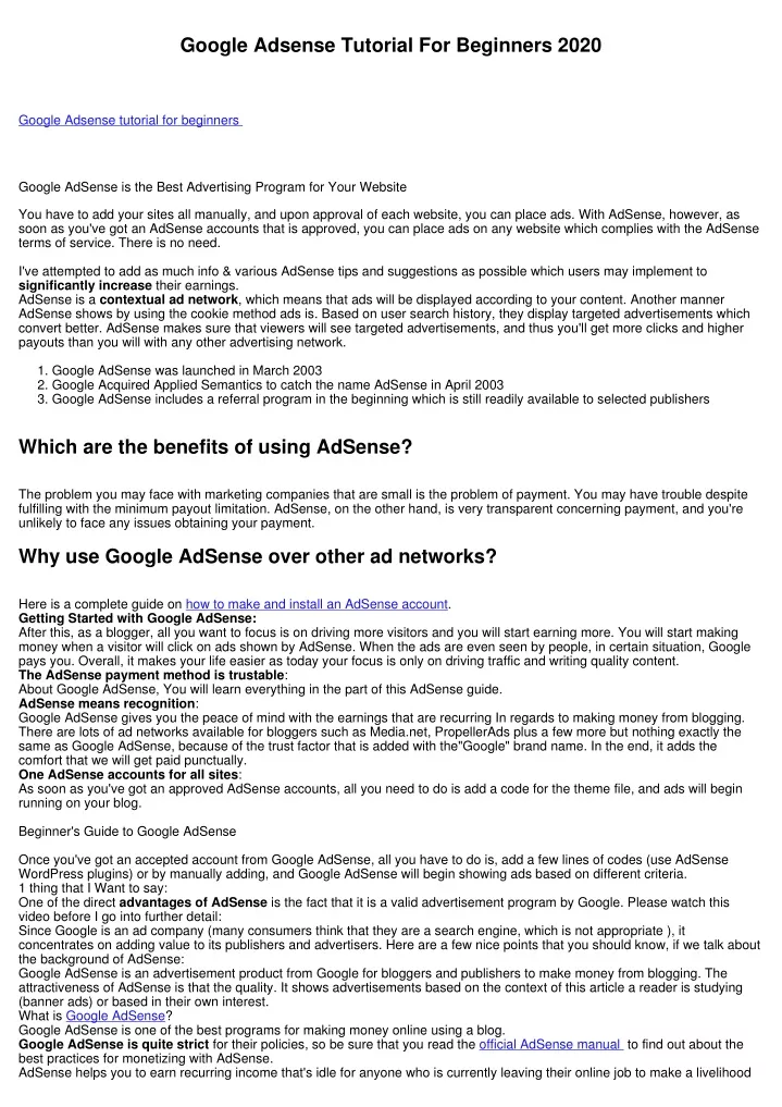 google adsense tutorial for beginners 2020