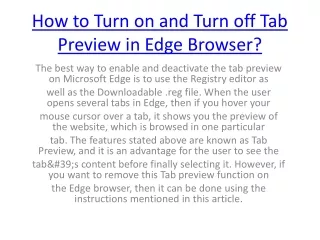 how to turn on and turn off tab preview in edge browser